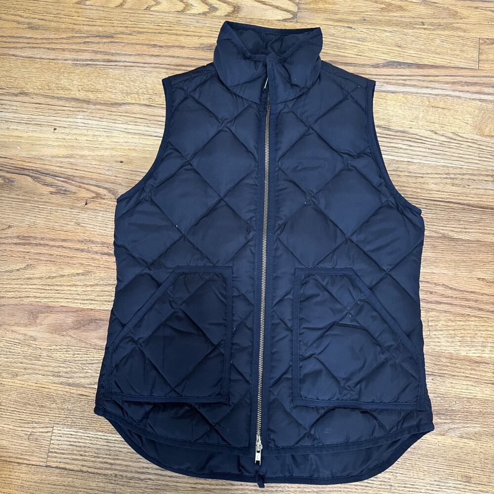 J. Crew Down Quilted Vest Women’s Size XS Black Double Zipper Pockets